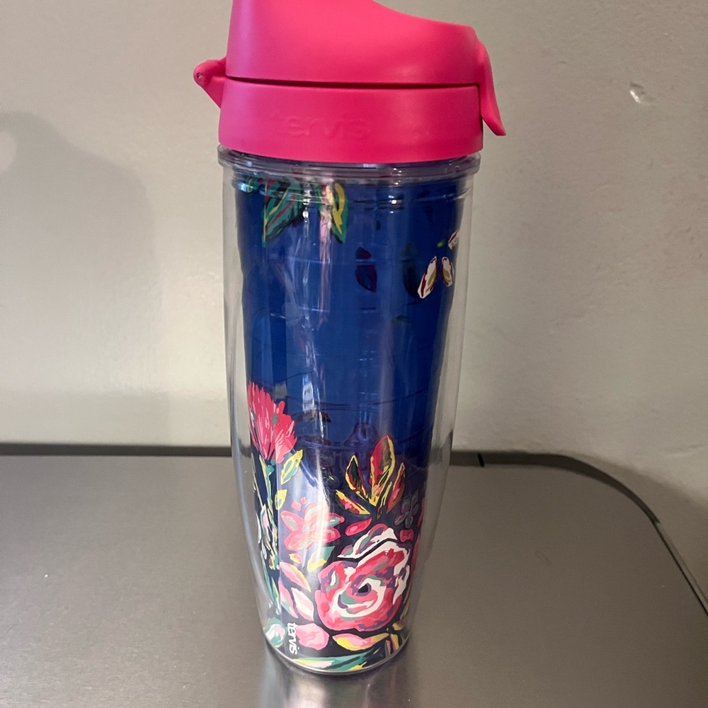Tervis Blue Floral Tumbler with Pink Lid
